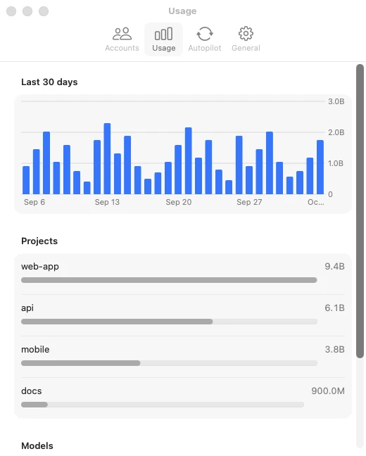 Usage by day and project
